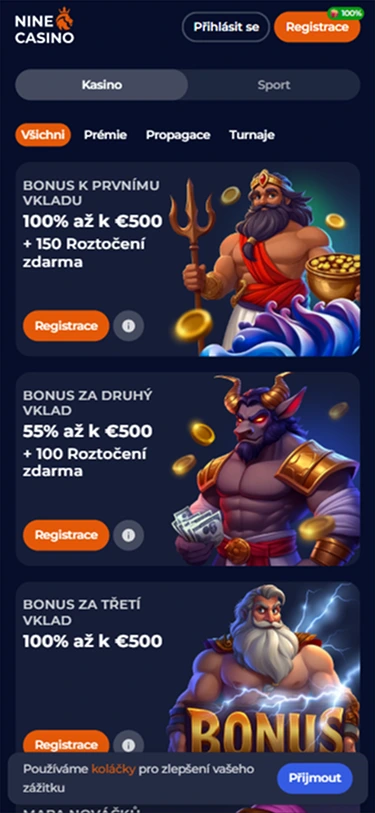 Nine Casino bonus 100% až 500 € + 150 zatočení zdarma